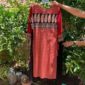 Indian kuta with block print and embroidery